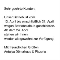 Antalya Dönerhaus Pizzeria menu