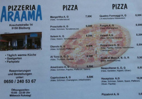 Pizzeria Araama menu