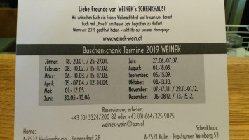 Weinek´s Schenkhaus menu