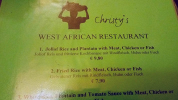 Christy's West African Restaurant menu