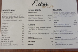 Eclair au Café menu