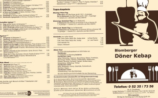 Blomberg Donner Kebab menu