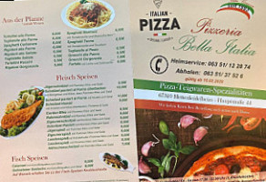 Pizzeria Bella Italia menu