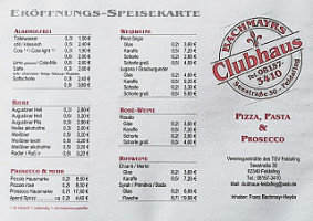 Bachmayrs Clubhaus menu