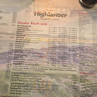 Highlander Steakhaus menu
