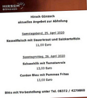 Gasthof Hirsch menu