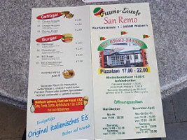San Remo Pizzeria Eiscafe menu