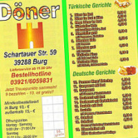 Döner Burg menu