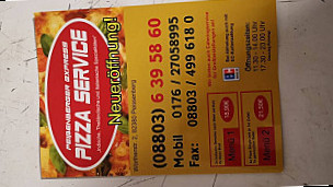 Peißenberger Pizza Express menu