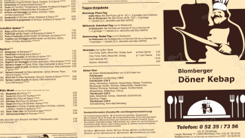 Blomberg Donner Kebab menu