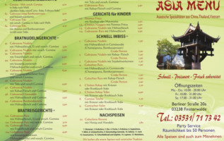 Asia-menÜ Bistro menu