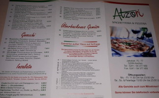 Pizzeria Spaghetteria Atzori menu