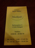 Musikcafe Silke-Katrin Müller menu