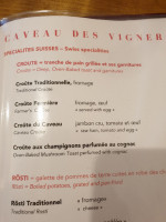 Caveau des Vignerons menu