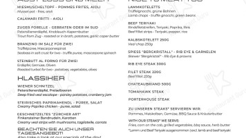 Hotel Bergkristall Restaurant menu