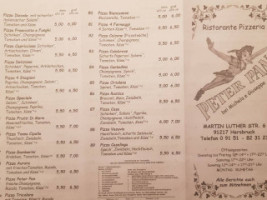 Peter Pan menu