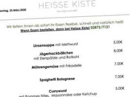 Heisse Kiste menu