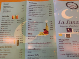 Restaurant Take Away La Luna menu