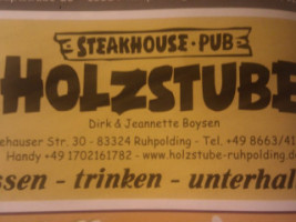 HOLZSTUBE Steakhouse Pub menu