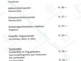 Nichtraucherrestaurant Sternen menu