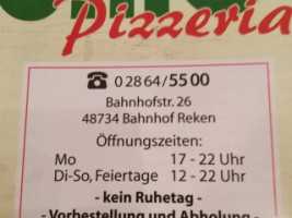 Gino Pizzeria Reken menu