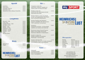 Heinrichs Lust Sportsbar menu