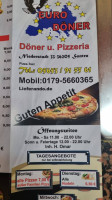 Euro Döner Pizzeria menu