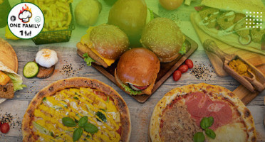 One Family- Falafel Burger Pizza food