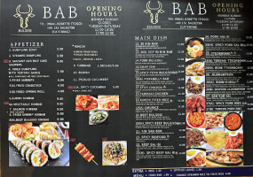 Bab Korean menu