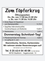 Zum Toepferkrug menu