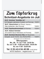 Zum Toepferkrug menu