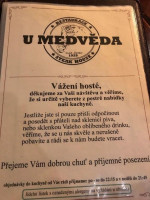 U Medveda menu