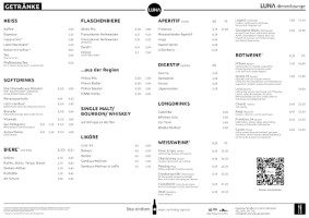 Luna Dinner & Lounge menu