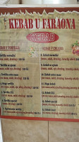 Kebab U Faraona menu