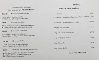 Pension Mlýn menu