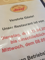 Pizzeria Bei Josef menu